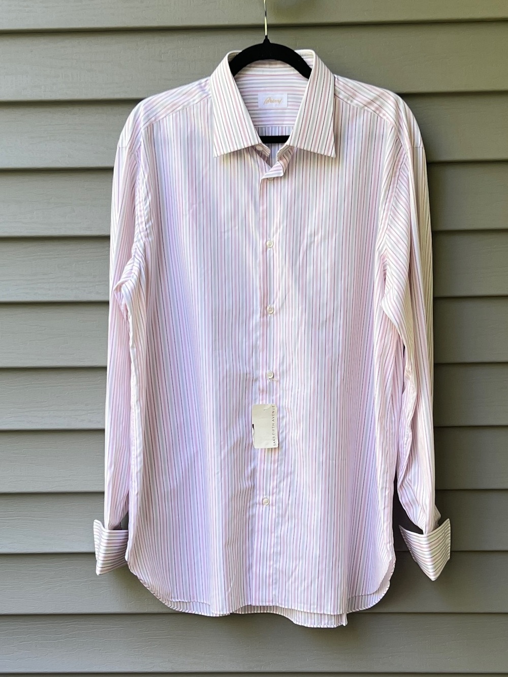 Brioni Men's French Cuff Luxury Dress Shirt Pink/White Striped Size 43/17